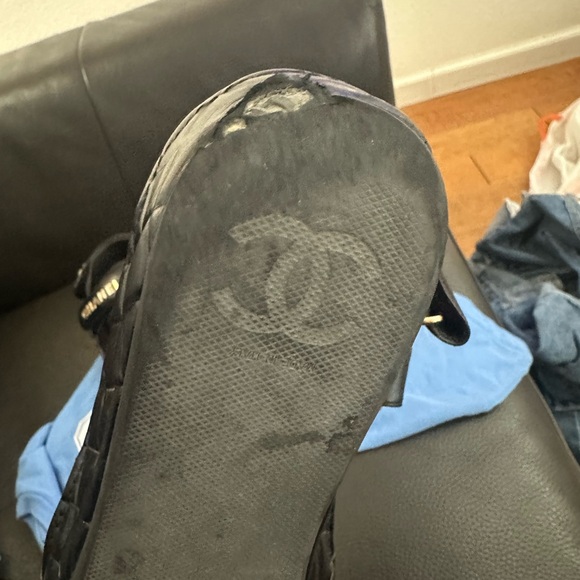 Chanel Black Sandals with Gold Accents dad sandals leather sandals - Picture 15 of 16